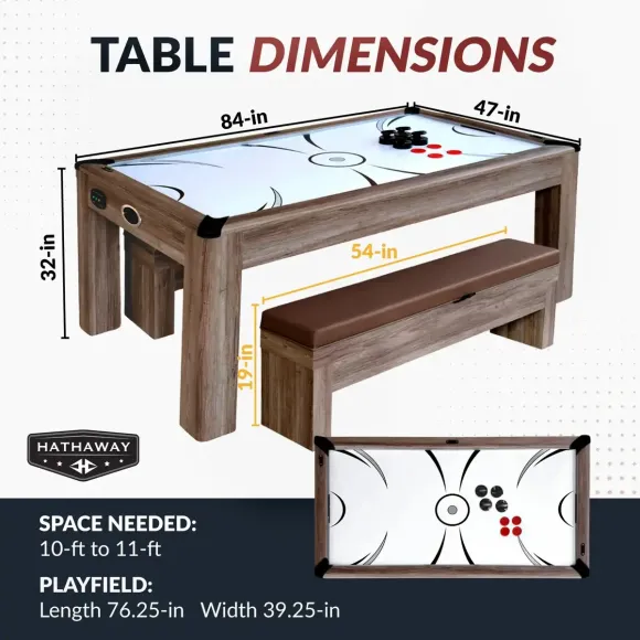 Bàn Air Hockey Hathaway Driftwood 84 Inch 3 Trong 1