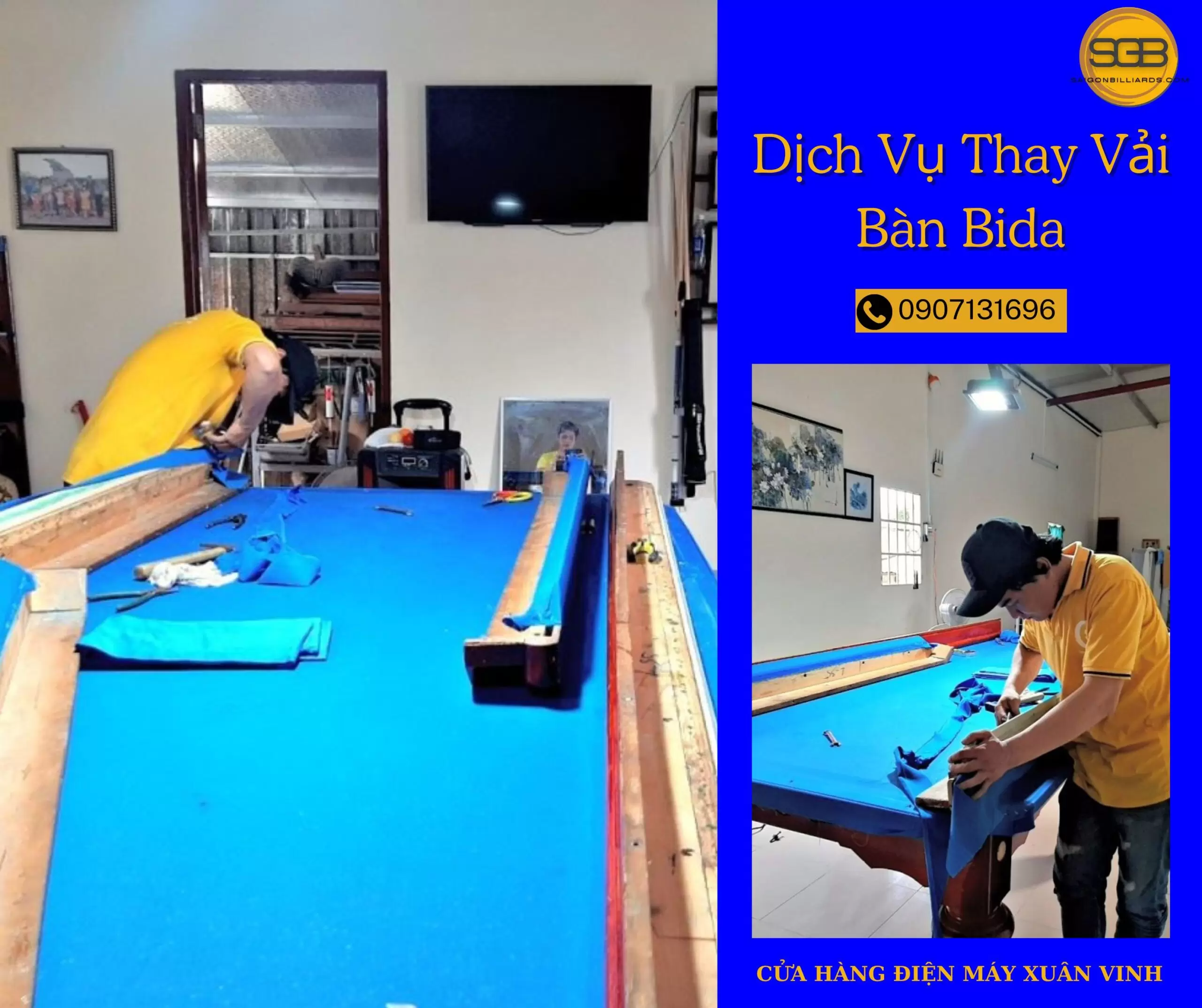 thay vải bàn bida tại cửa hàng điện máy - huyện nhà bè