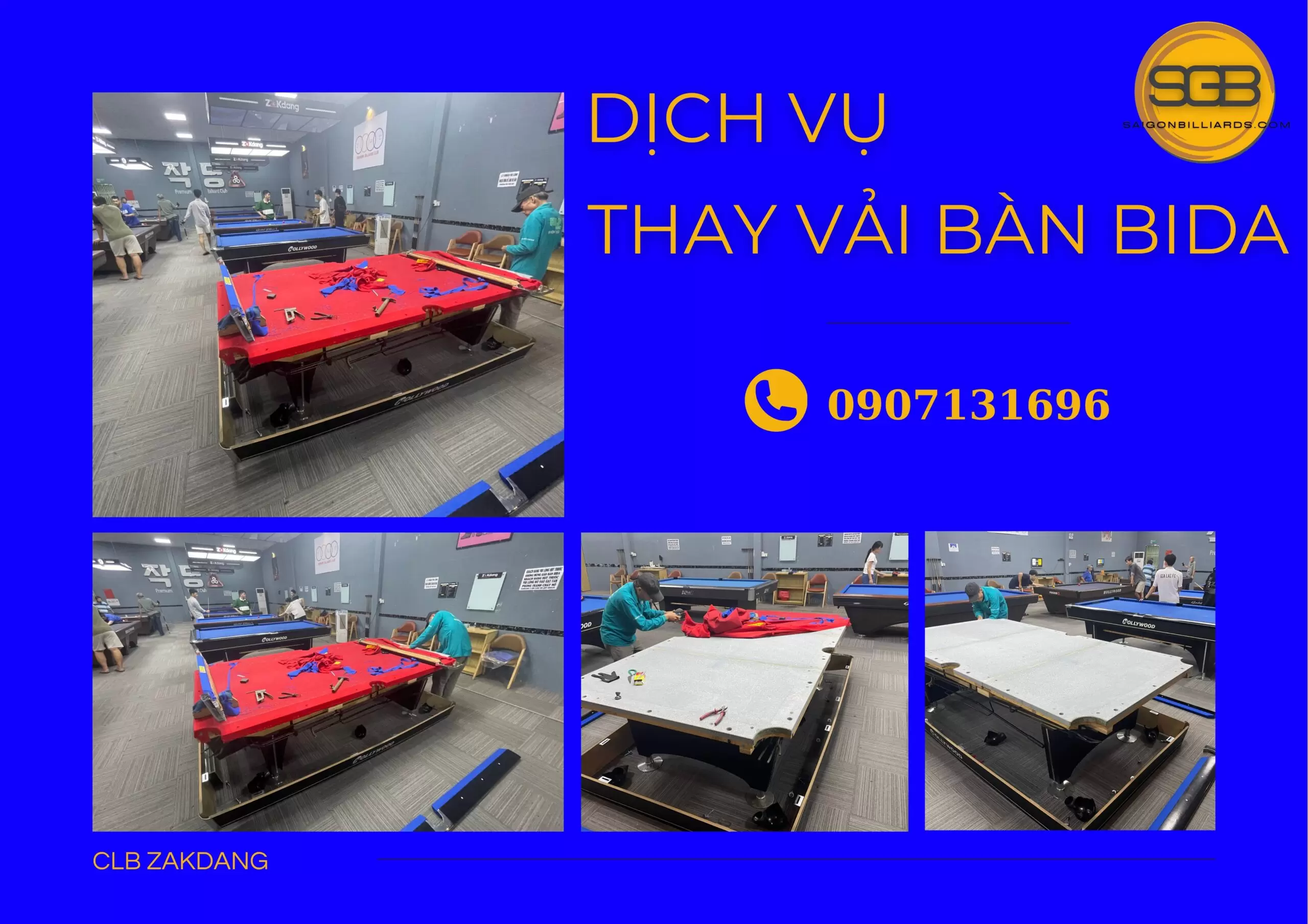 thay vải b&agrave;n bida tại zakdang billiard premium