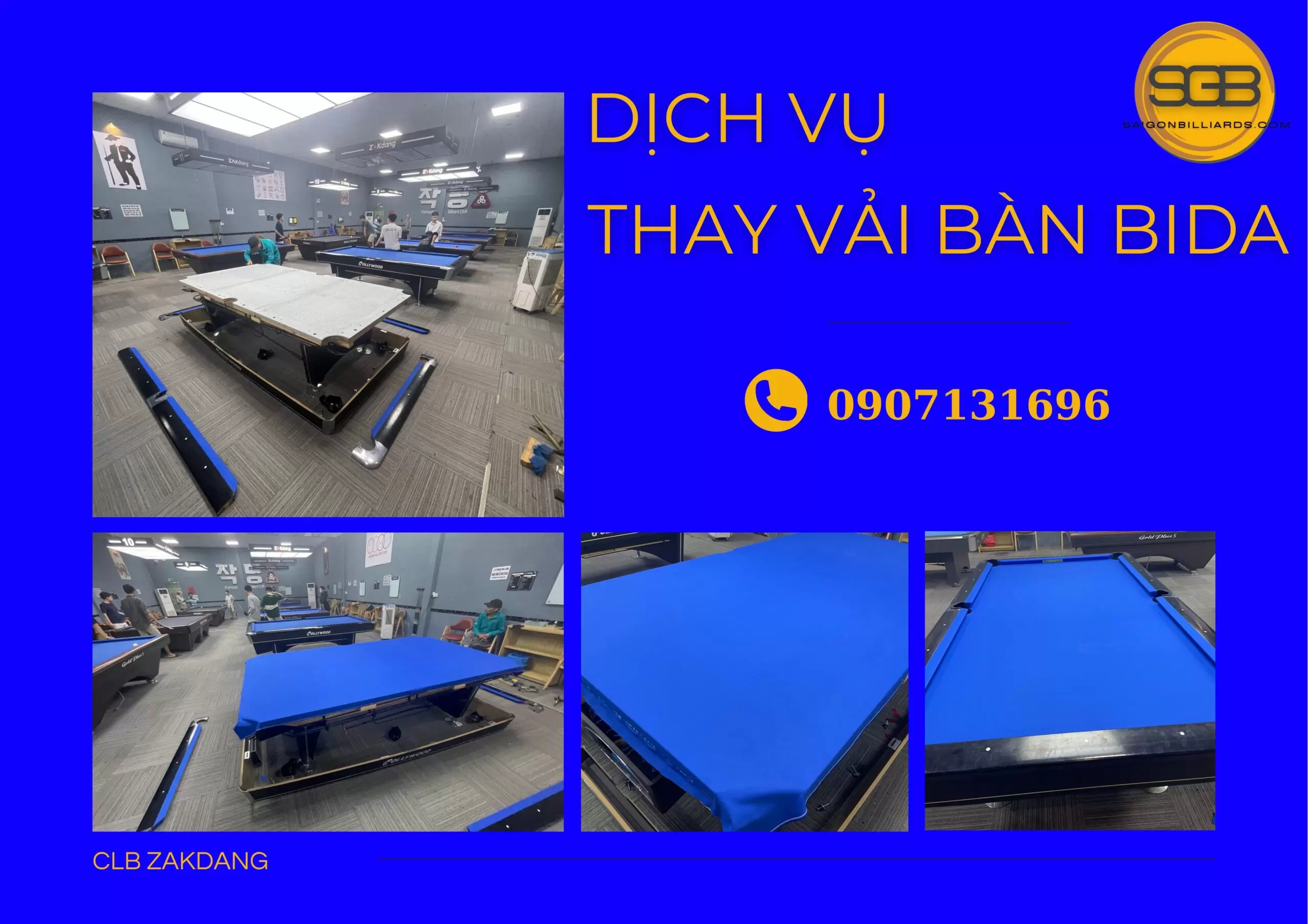 thay vải b&agrave;n bida tại thủ đức - zakdang billiard premium
