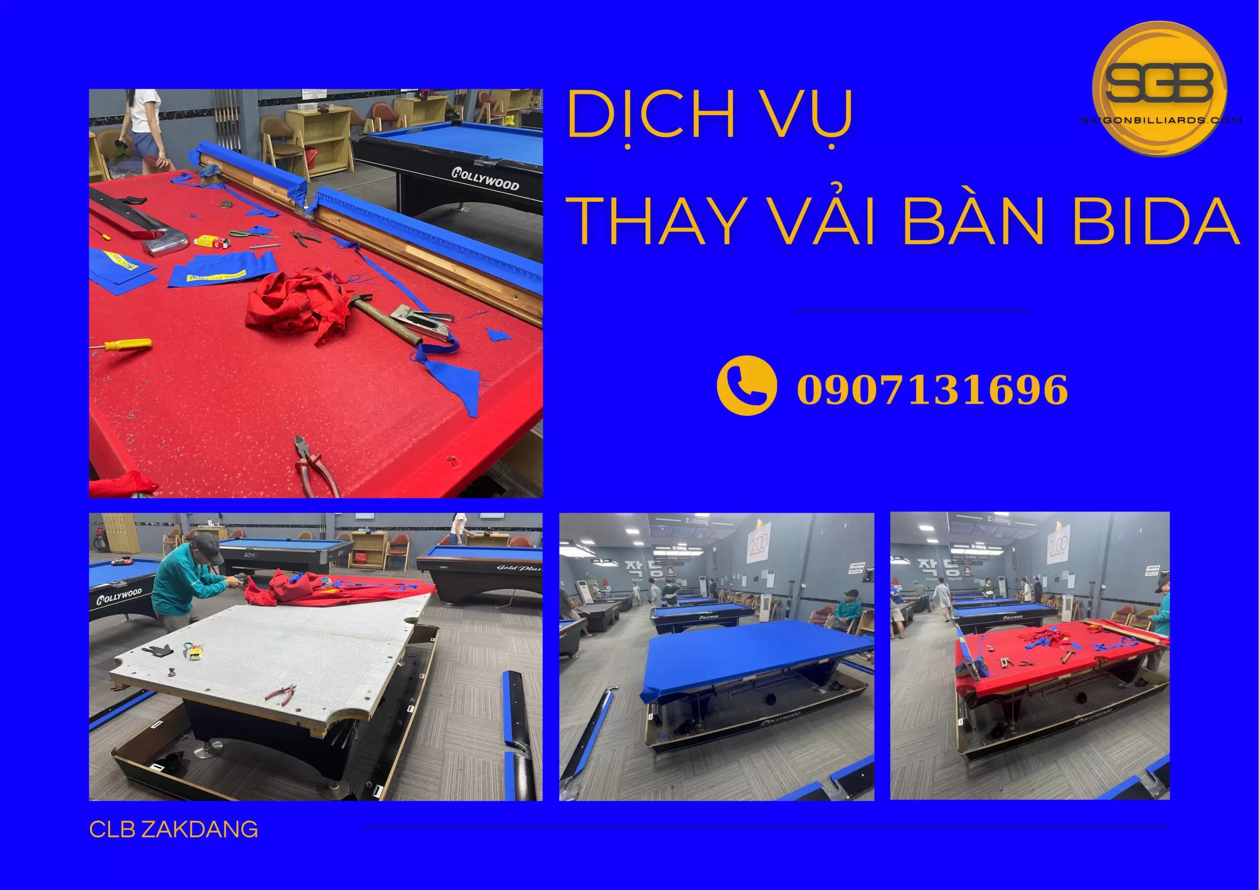 thay vải b&agrave;n bida tại thủ đức - zakdang billiard premium