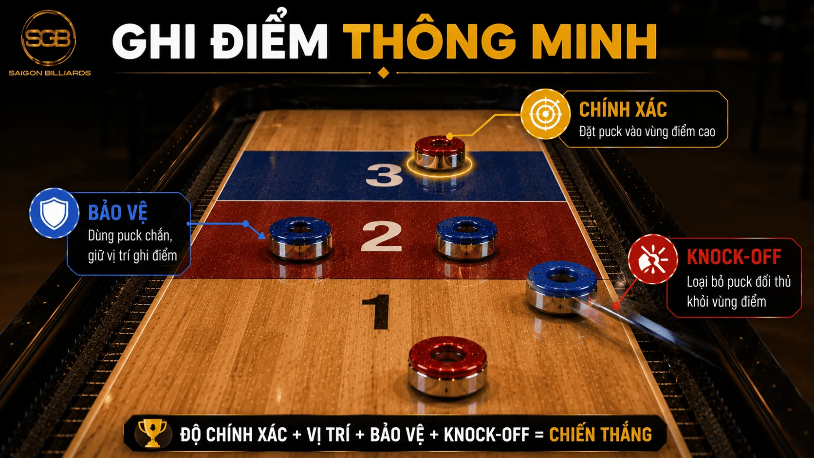 Chiến thuật ghi điểm Shuffleboard hiệu quả