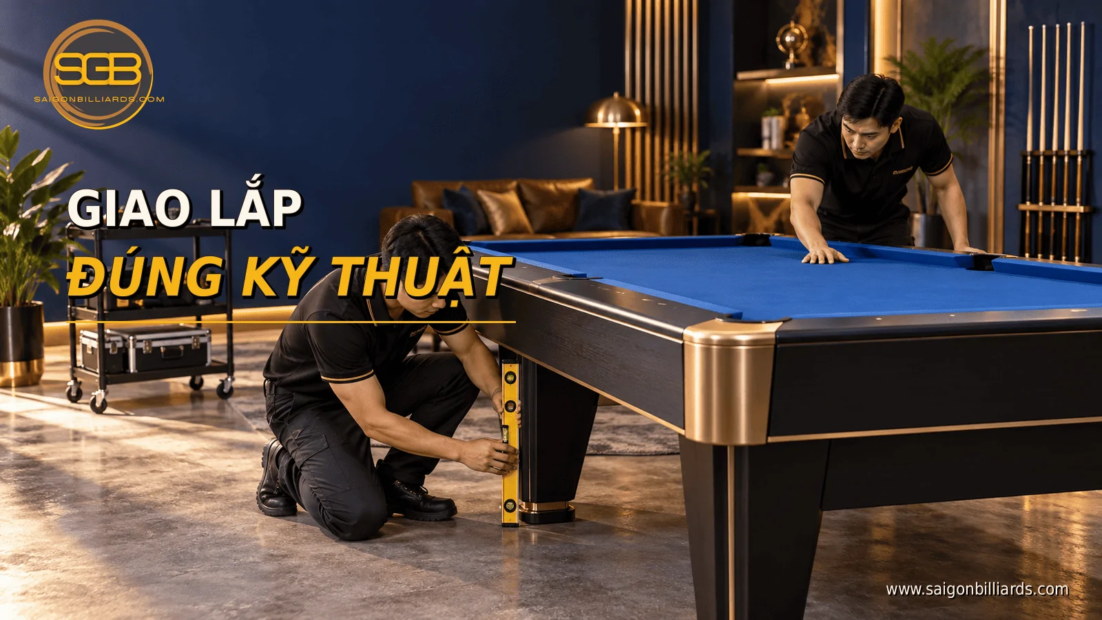 nh&acirc;n vi&ecirc;n vận chuyển v&agrave; c&acirc;n chỉnh b&agrave;n bida thu&ecirc; tại Đồng Nai