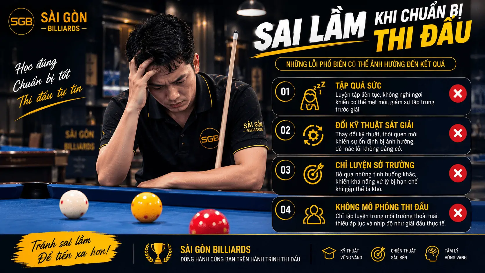 Sai lầm khi chuẩn bị thi đấu Bida Libre