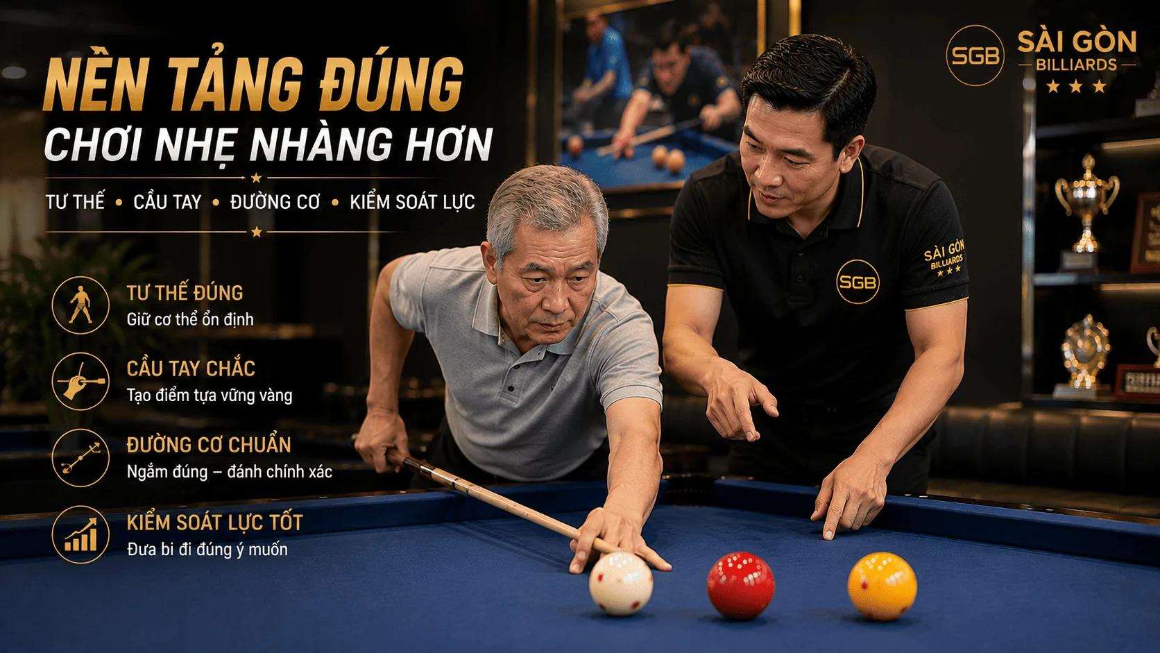 Học kỹ thuật Bida Libre cơ bản cho người lớn tuổi