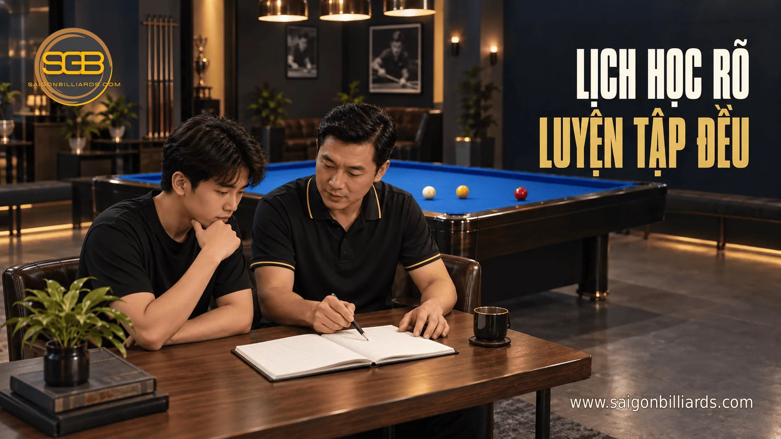 học vi&ecirc;n trao đổi lịch học bida libre v&agrave; thời gian luyện tập với huấn luyện vi&ecirc;n