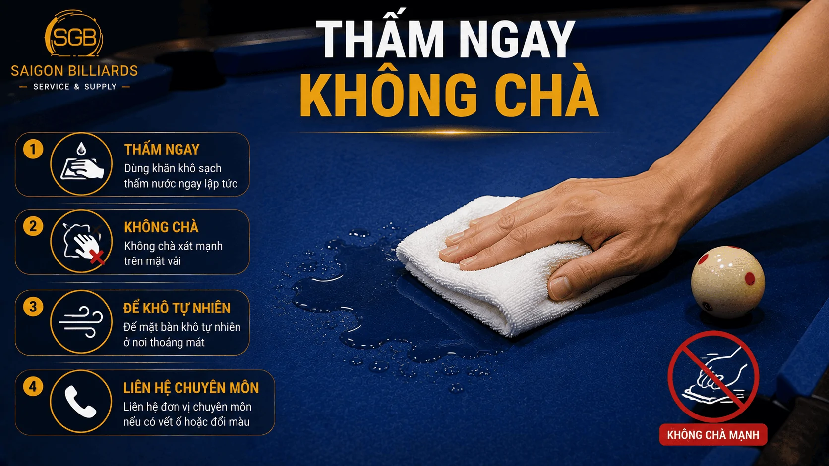 C&aacute;ch xử l&yacute; khi nước đổ l&ecirc;n vải b&agrave;n bida